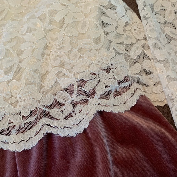 Sweet Speechless Ivory Lace and Pink Velvet Girls Romper - Picture 4 of 5